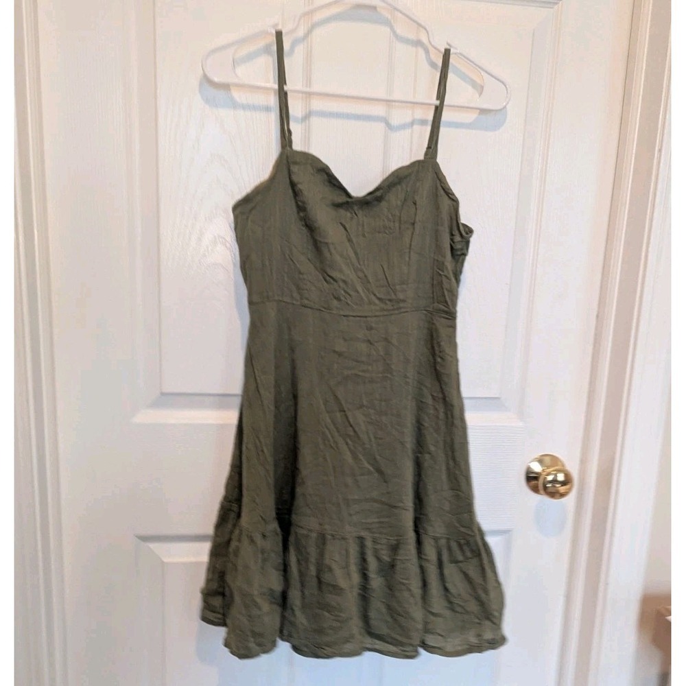 Cottagecore Olive Green Coquette Mini‎ Dress Fairycore Boho Small